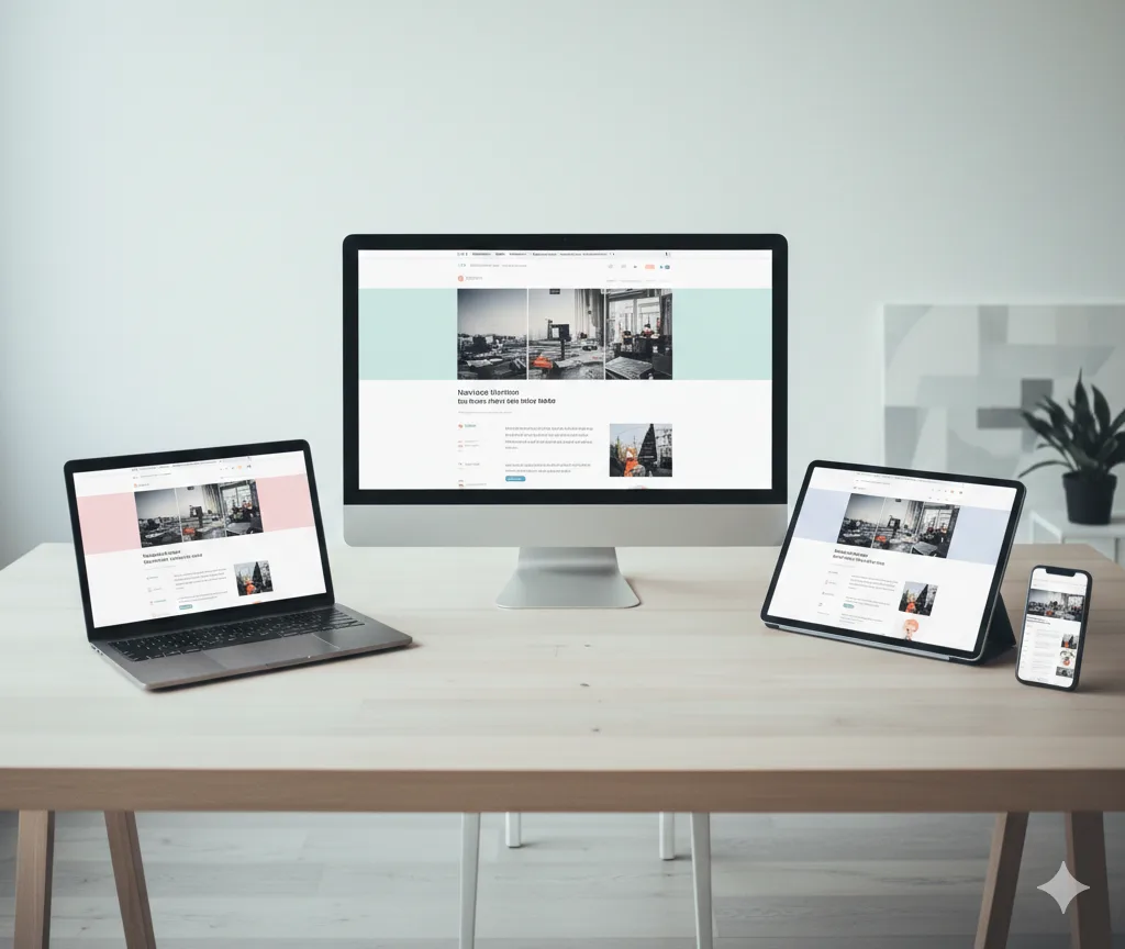 Websider vist på ulike enheter som mobil, nettbrett og desktop
